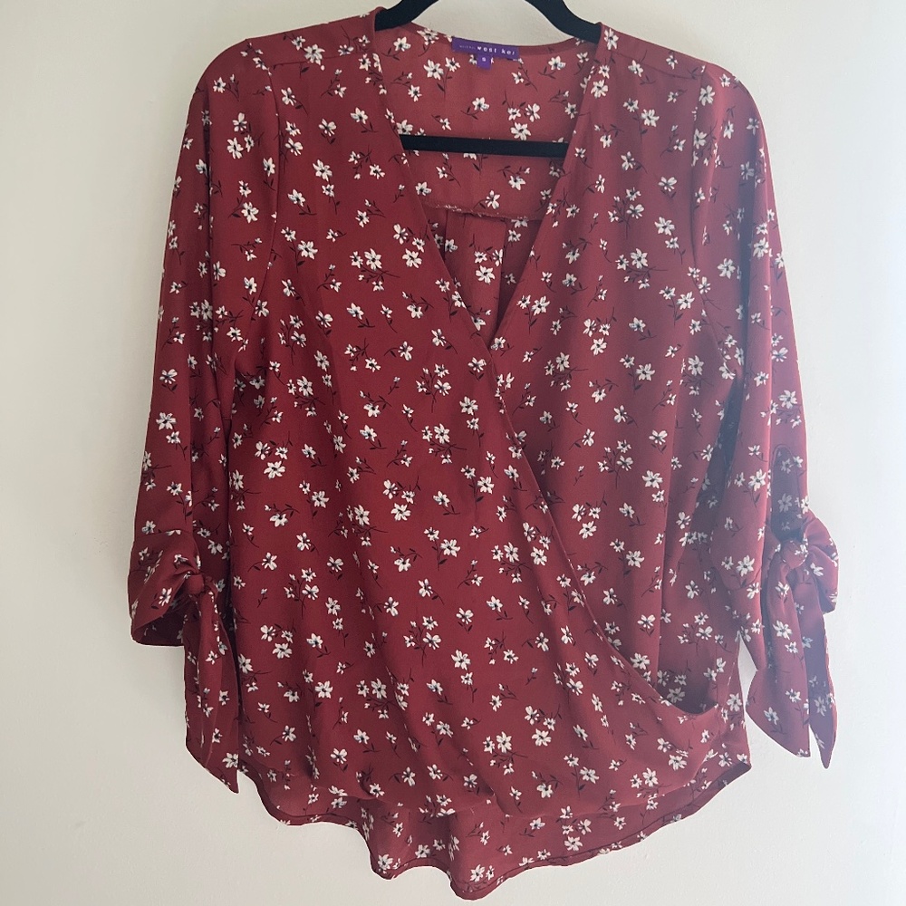 West Kei Allan Surplice Tie Sleeve High Low Blouse Size Small